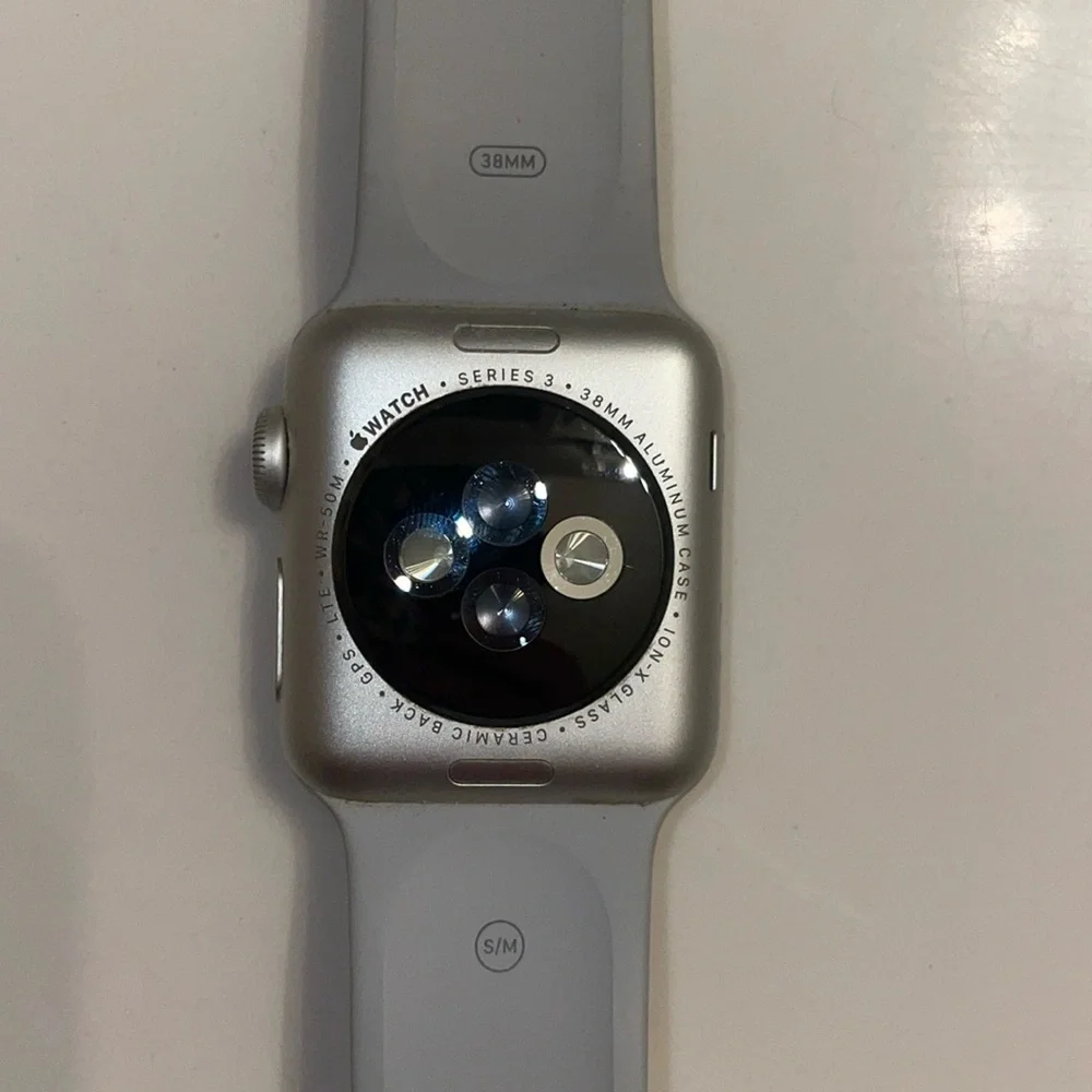 Apple Watch Series 3 GPS + Cellular, 38mm Silver Aluminum Case, Fog Sport Band